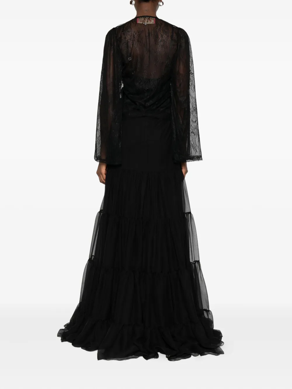 Miau By Clara Rotescu Lace-panel Tiered Maxi Dress In Black