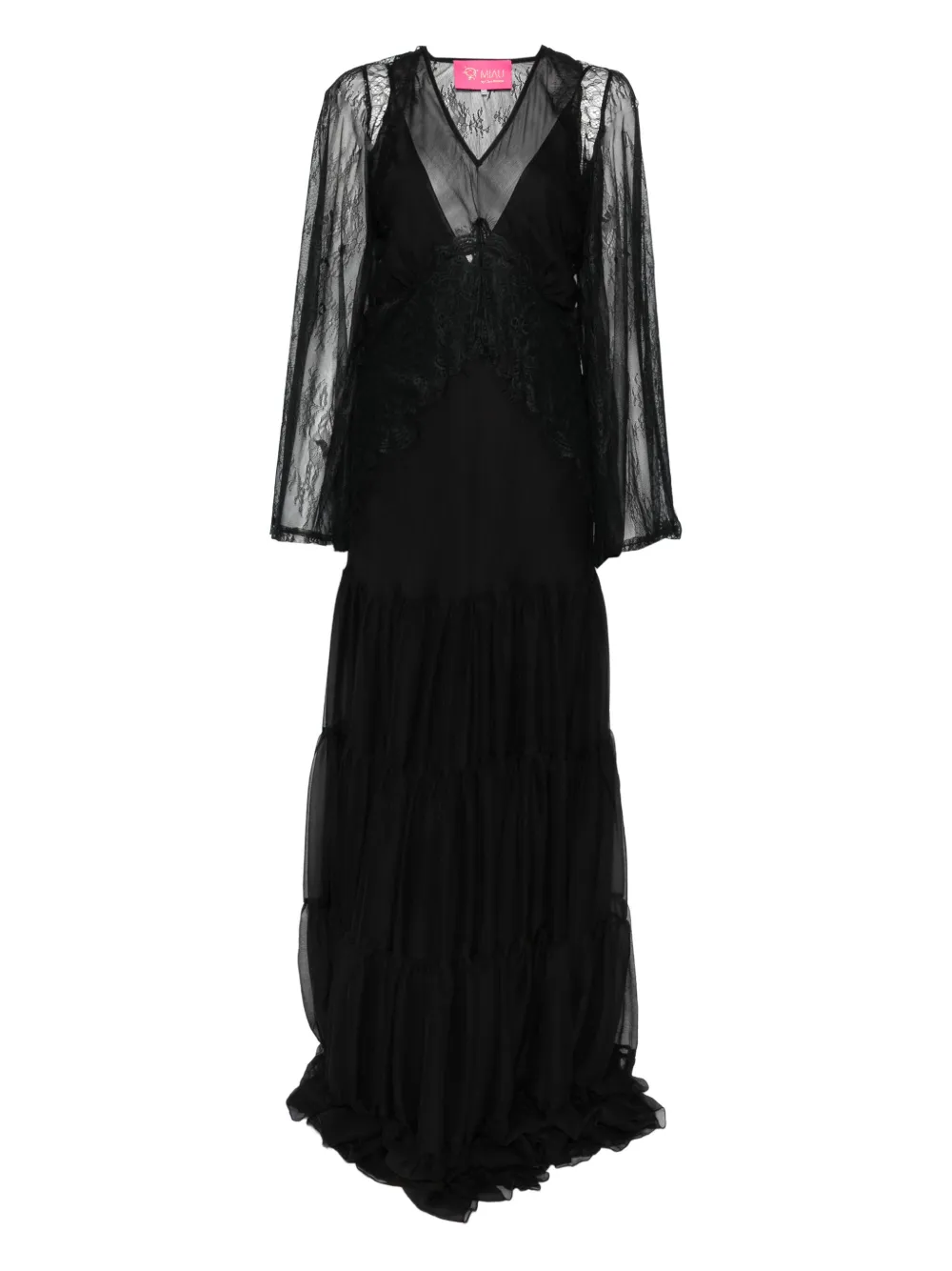 MIAU by Clara Rotescu lace-panel tiered maxi dress | Black | Image 1