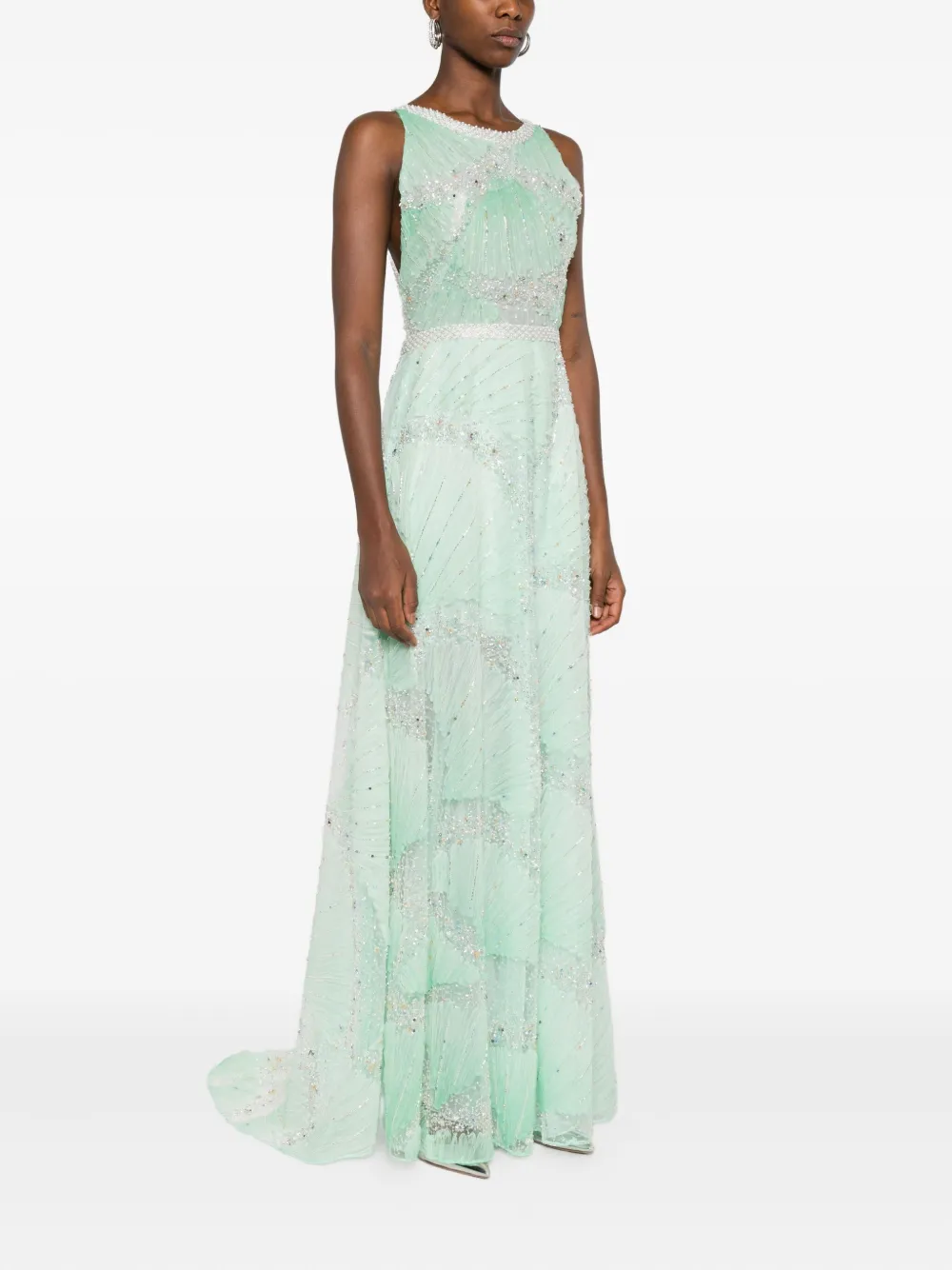 Miau By Clara Rotescu Bead-embellished Maxi Dress In Green