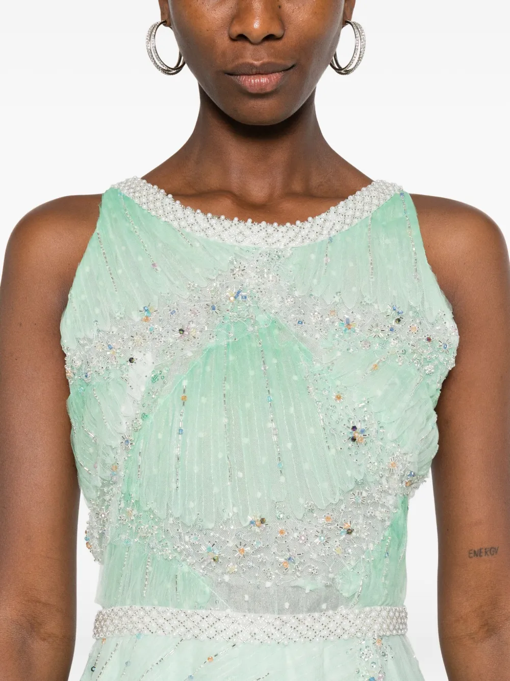 Miau By Clara Rotescu Bead-embellished Maxi Dress In Green