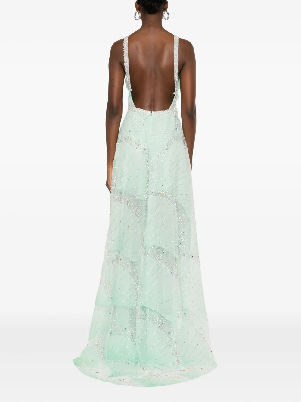 Miau By Clara Rotescu Bead-embellished Maxi Dress In Green