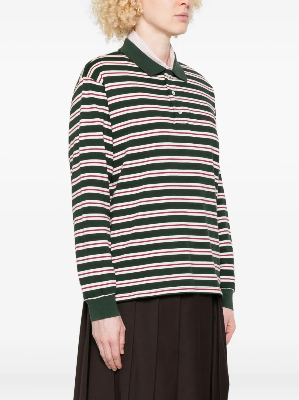 Dunst Striped Long-sleeve Polo Shirt In Green