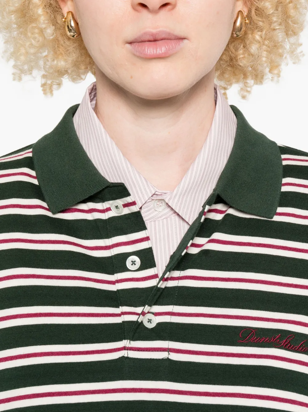 Dunst Striped Long-sleeve Polo Shirt In Green