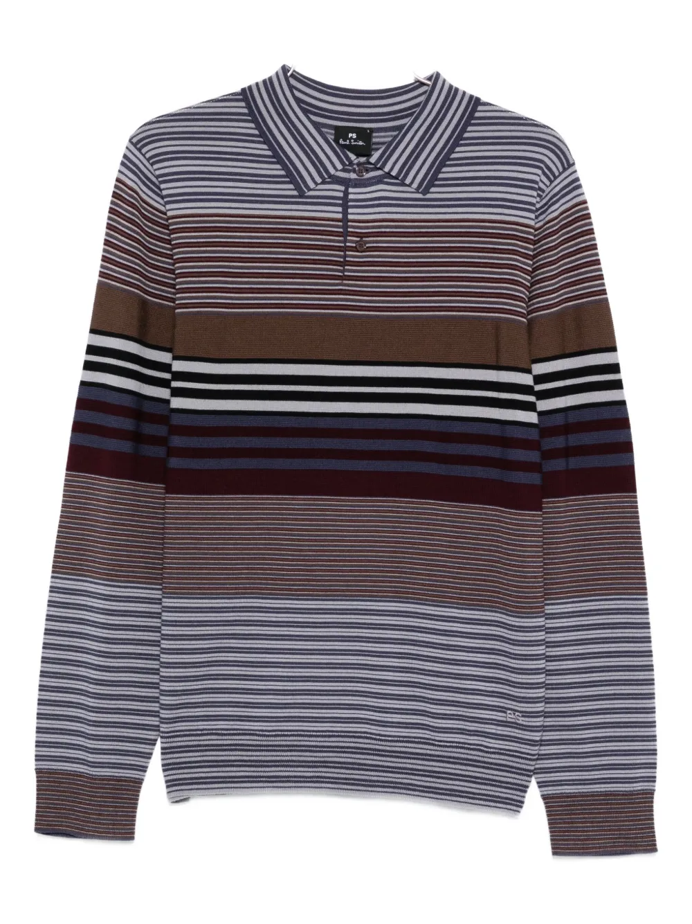 Ps By Paul Smith Purple Merino Wool Stripe Long-sleeve Polo Shirt In Multi