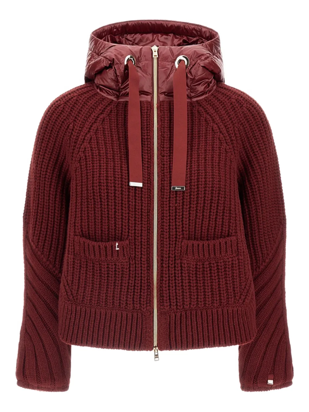 Herno chamarra tejida de canalé con capucha | rojo | Image 1