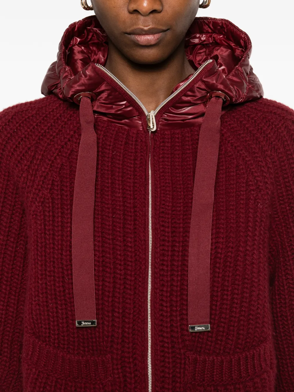 Herno Geribbeld jack met capuchon Rood