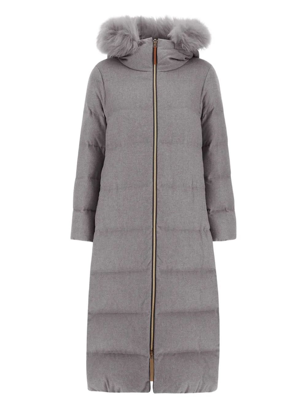 Herno Cappotto con cappuccio e rifiniture in pelliccia - Grigio