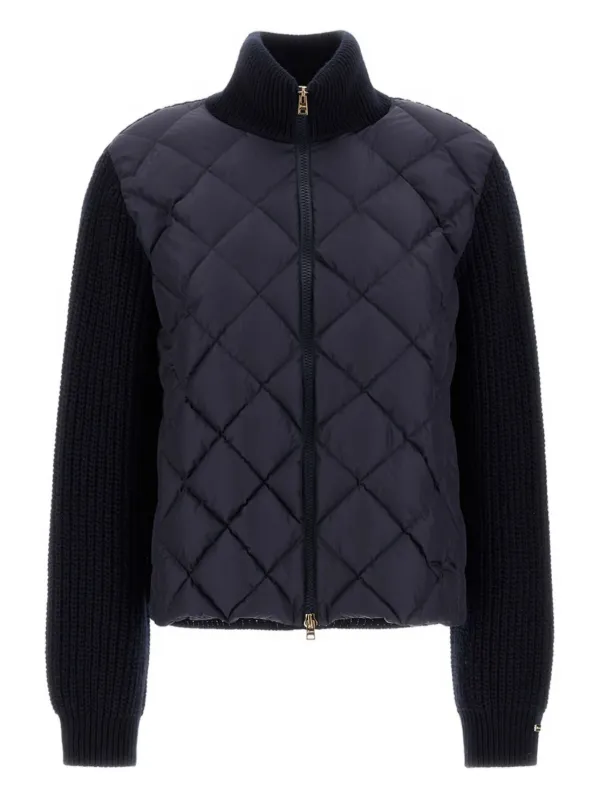 Herno Quilted Panelled Cardigan in Blue