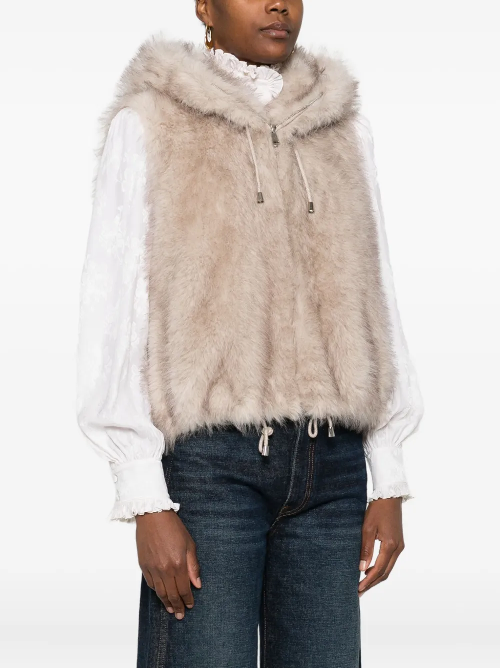 VALENTINI 1972 Jas met capuchon van imitatiebont Beige