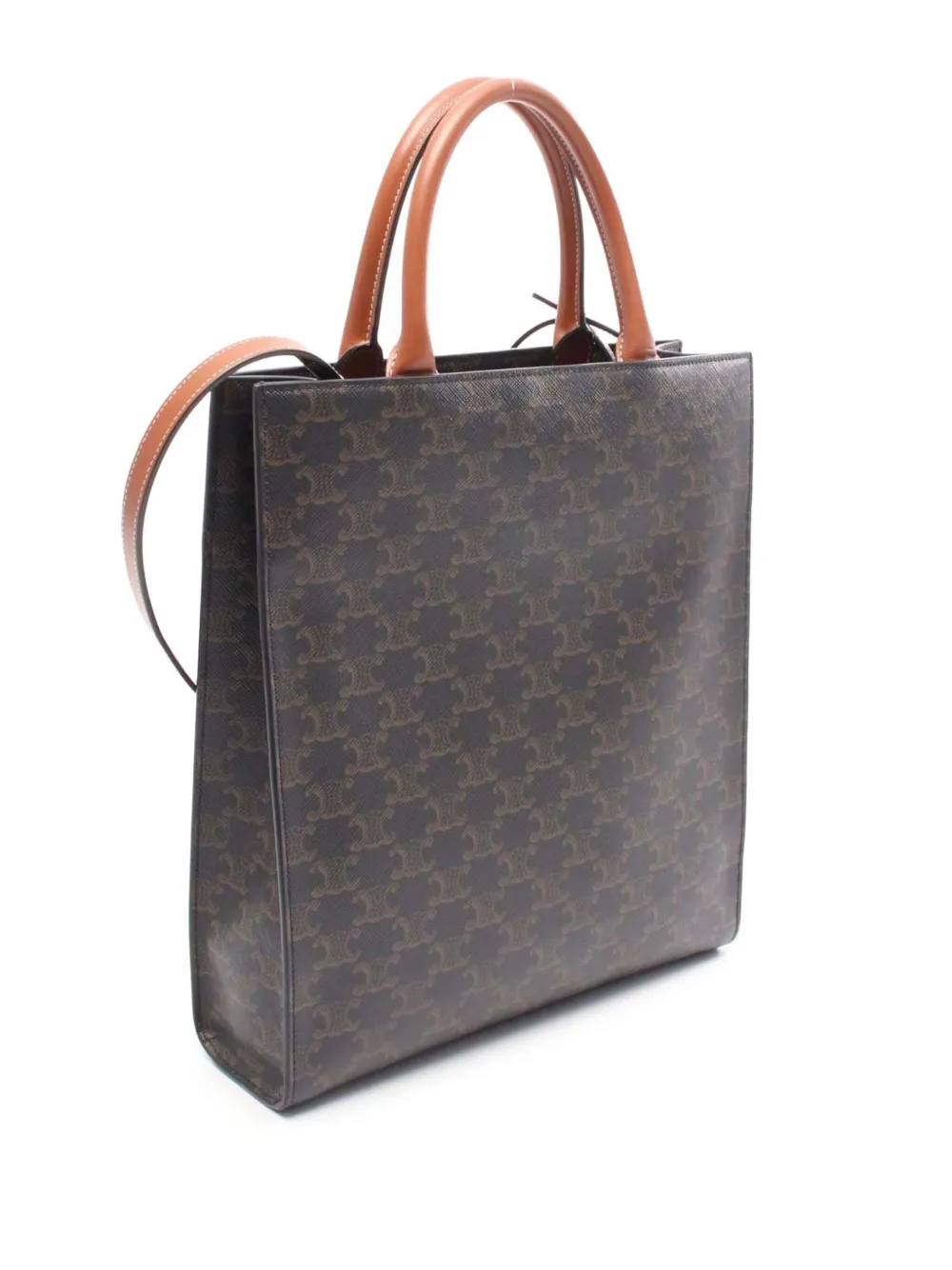 Pre-owned Celine 2021 Small Triomphe Coated Canvas Vertical Cabas Tote Satchel In Brown