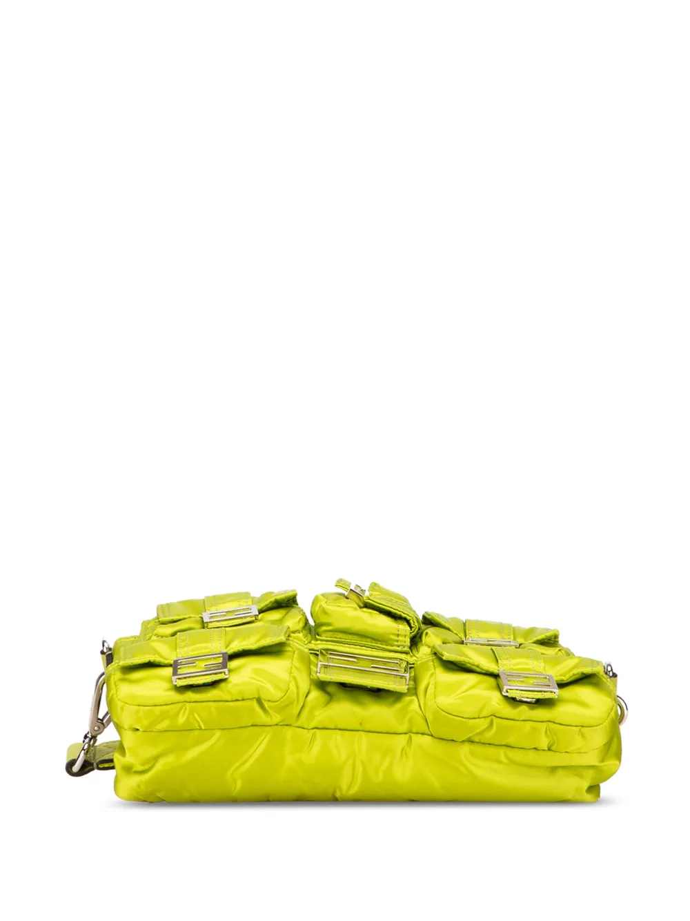 Pre-owned Fendi 2010-2025 Nylon Multipocket Convertible Baguette Satchel In Green