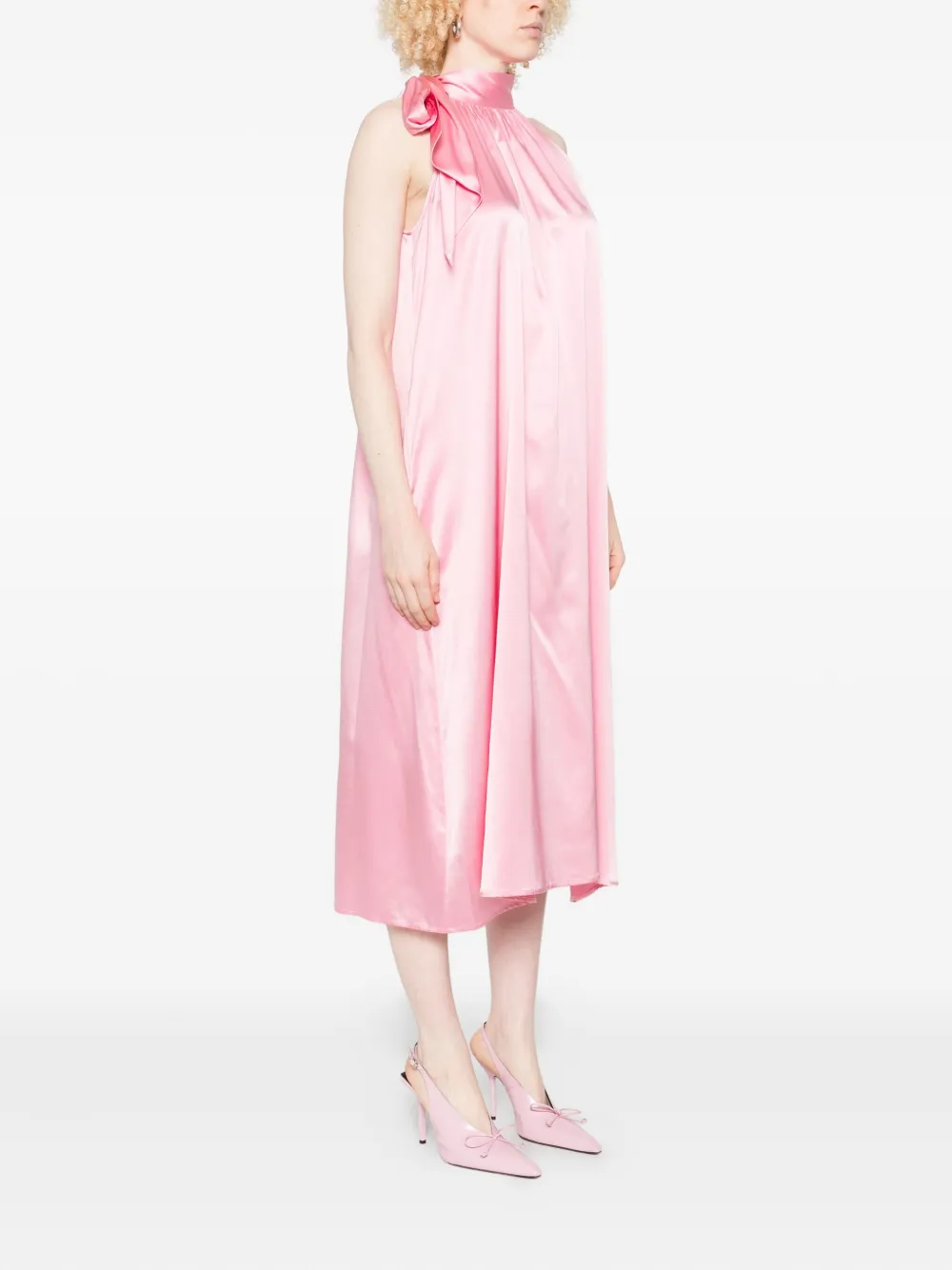 Danamè Bow-detail Draped Dress In Pink