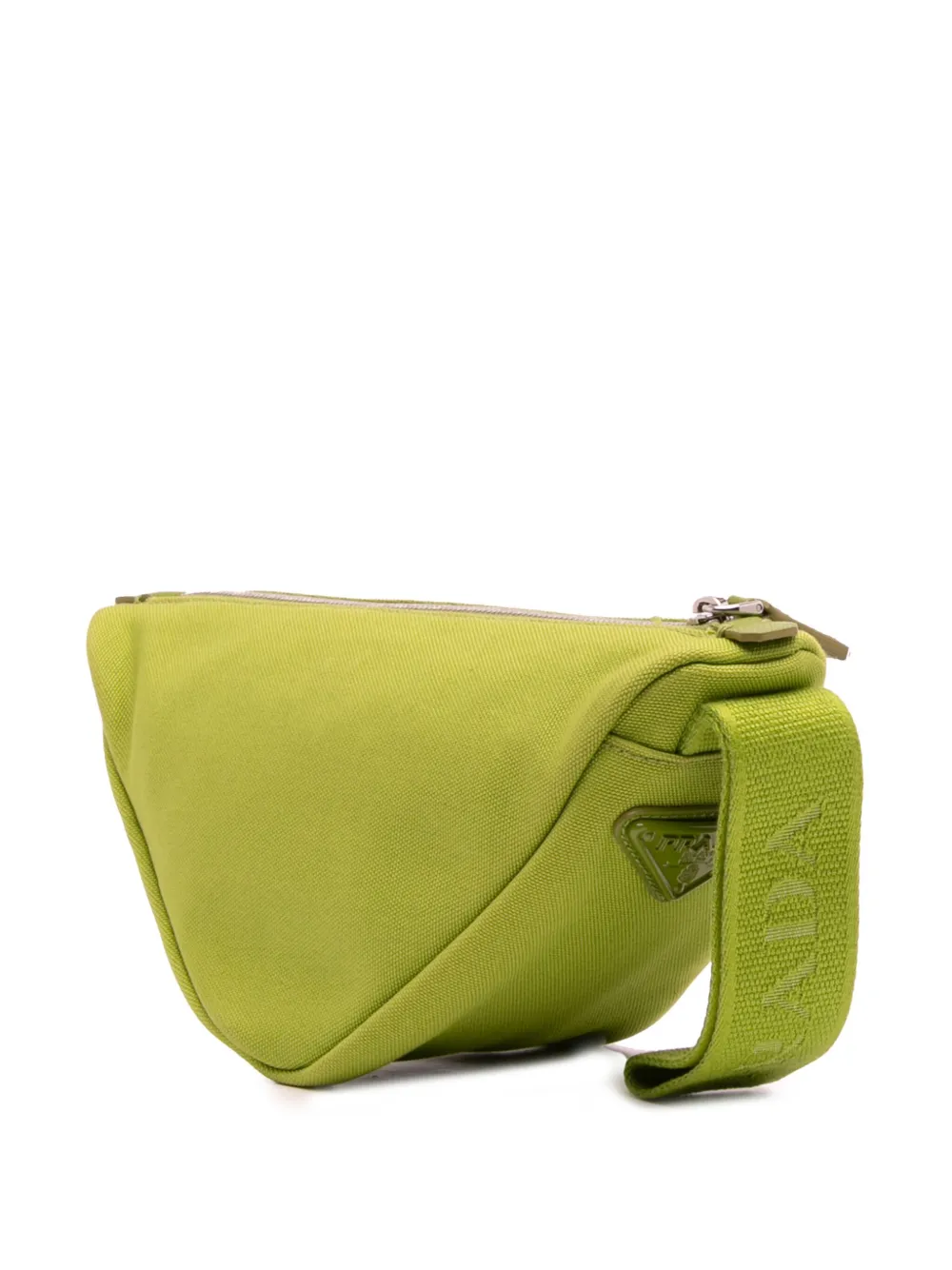Pre-owned Prada 2021-2025 Canvas Canapa Triangle Logo Wristlet Clutch Bag In Green