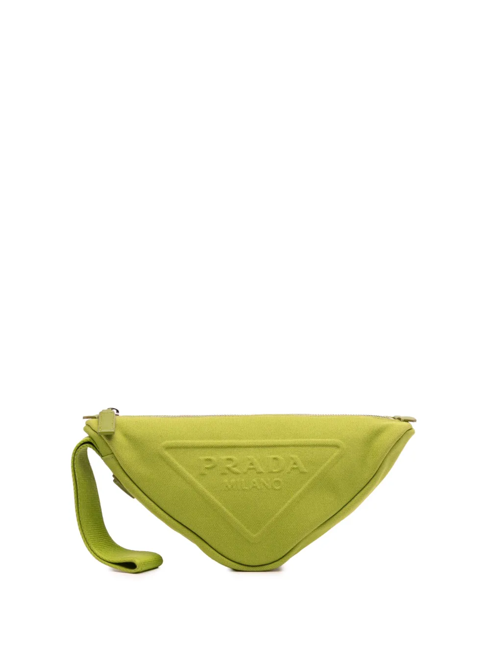 Prada Pre-Owned 2021-2025 キャンバス カナパ トライアングルロゴ リストレット クラッチバッグ - グリーン Prada Pre-Owned 2021-2025 キャンバス カナパ トライアングルロゴ リストレット クラッチバッグ - グリーン