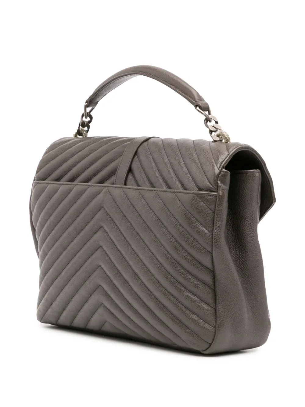 Pre-owned Saint Laurent 2016 Large Chevron Sheepskin Monogram College Bag Satchel In Gray