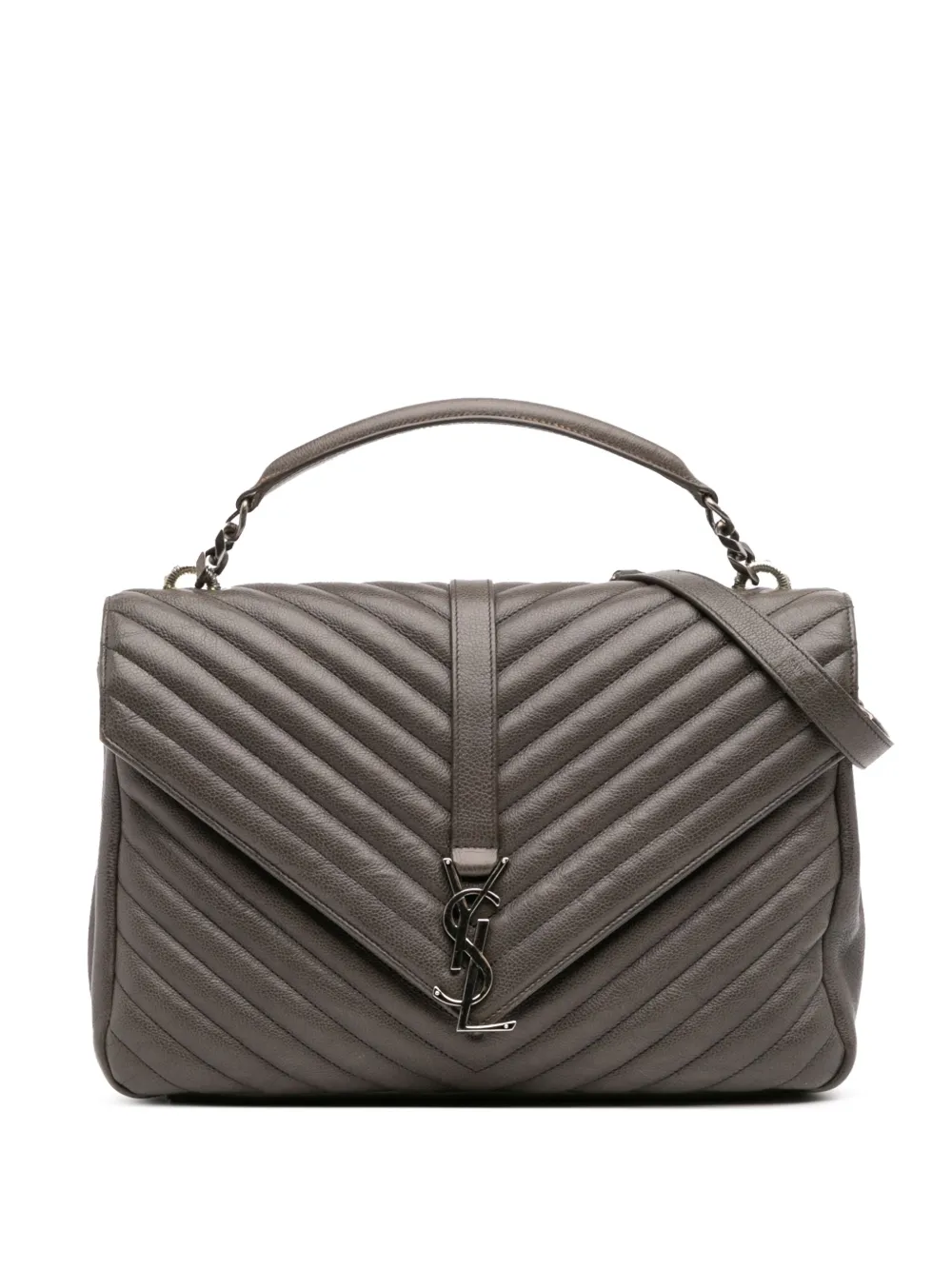 Saint Laurent Pre-Owned 2016 Large Chevron Sheepskin Monogram College Bag satchel | Grey | Image 1