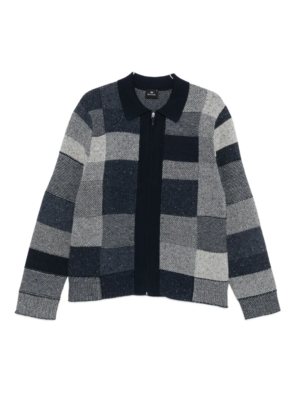 Paul Smith patchwork-design zip-up cardigan - ブルー Paul Smith patchwork-design zip-up cardigan - ブルー