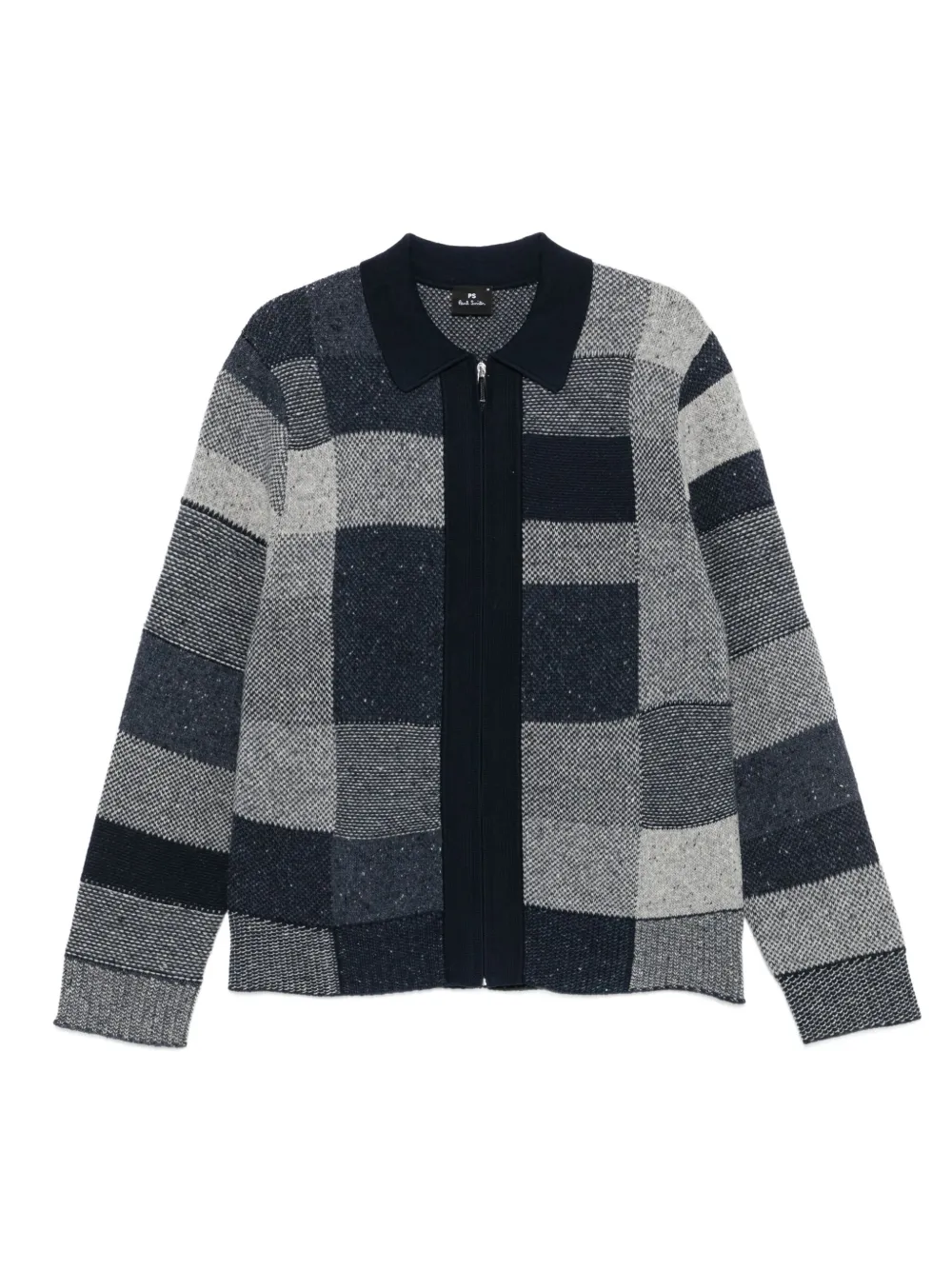 Paul Smith patchwork-design zip-up cardigan - ブルー Paul Smith patchwork-design zip-up cardigan - ブルー