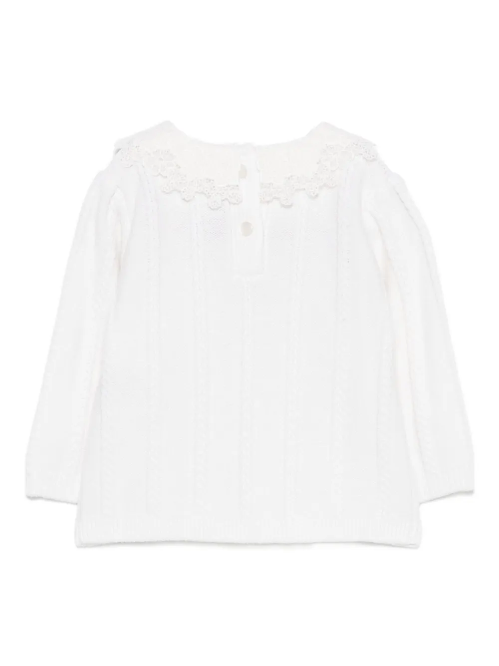 Tartine Et Chocolat Lace-collar Cable-knit Sweater In White
