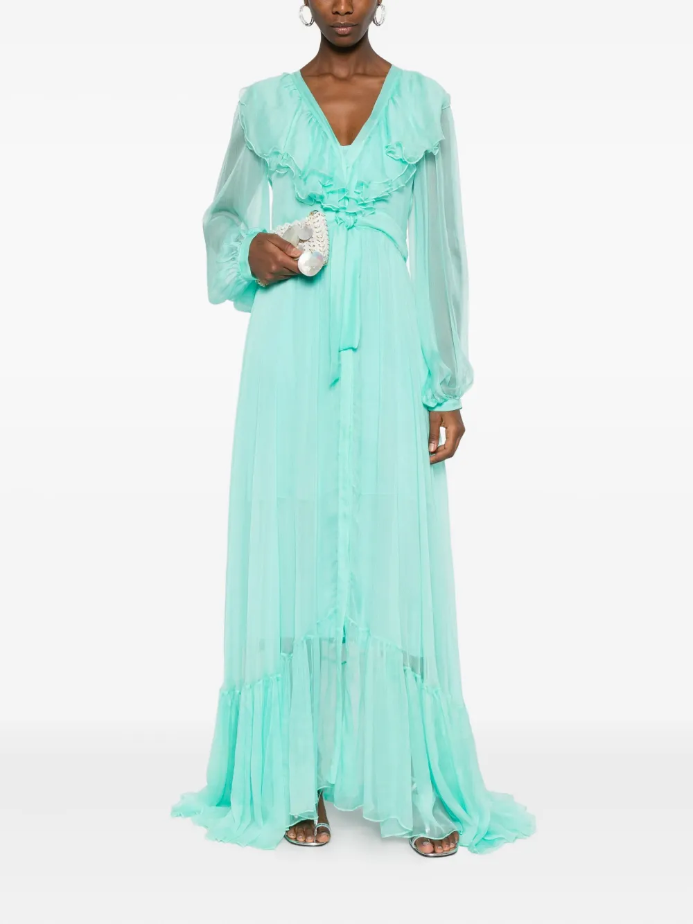 MIAU by Clara Rotescu ruffled maxi dress - Groen
