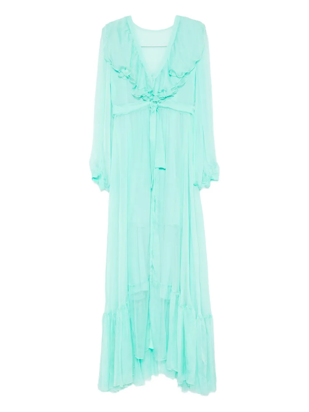 Miau By Clara Rotescu Ruffled Maxi Dress In Green