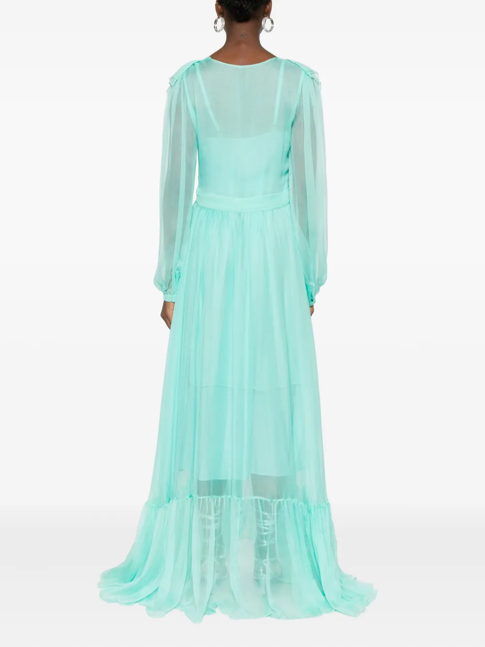 Miau By Clara Rotescu Ruffled Maxi Dress In Green