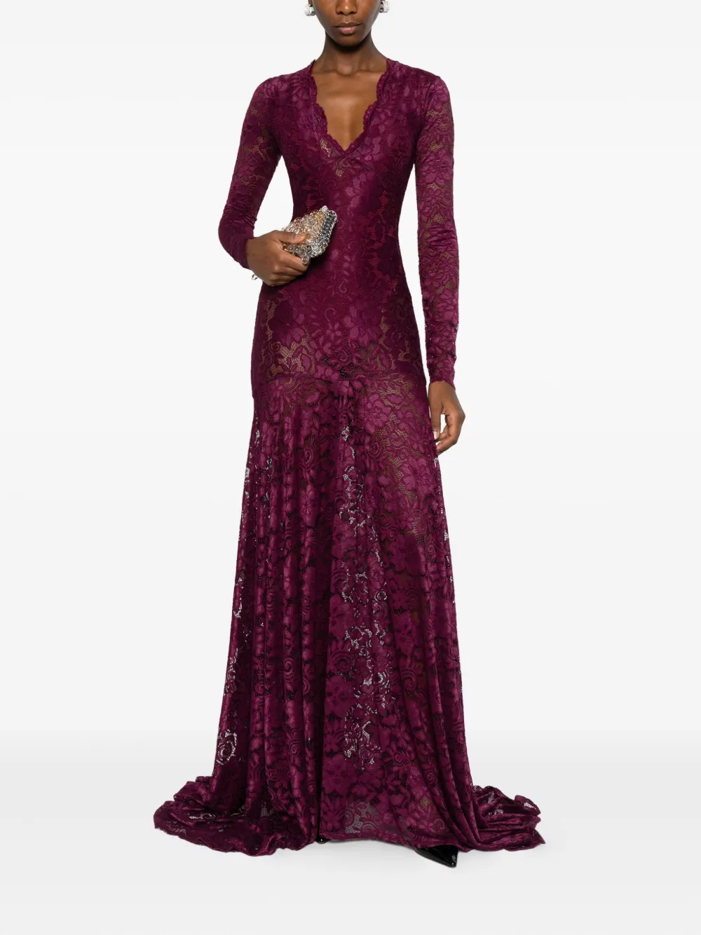 MIAU by Clara Rotescu Juniper lace long-sleeved dress - Rood
