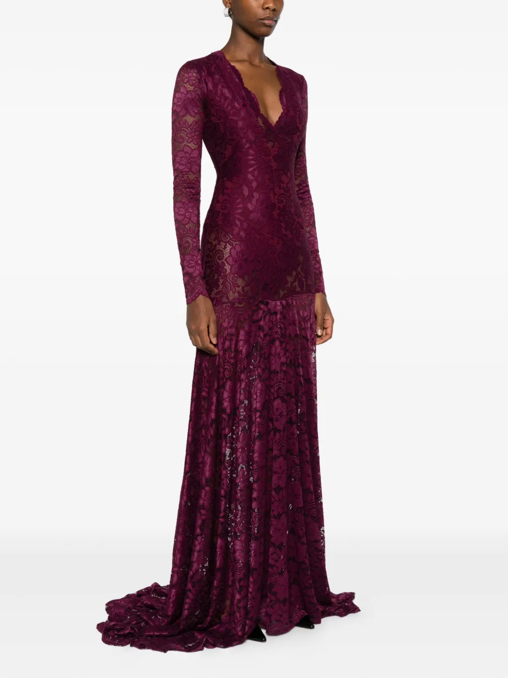 MIAU by Clara Rotescu Juniper jurk met kant en lange mouwen Rood