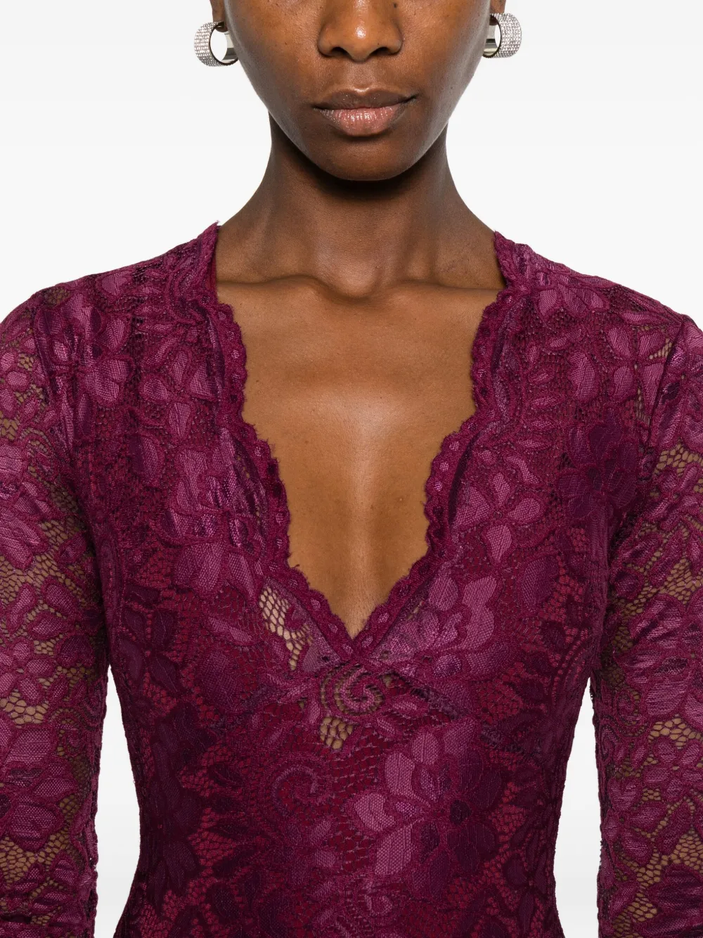 MIAU by Clara Rotescu Juniper jurk met kant en lange mouwen Rood