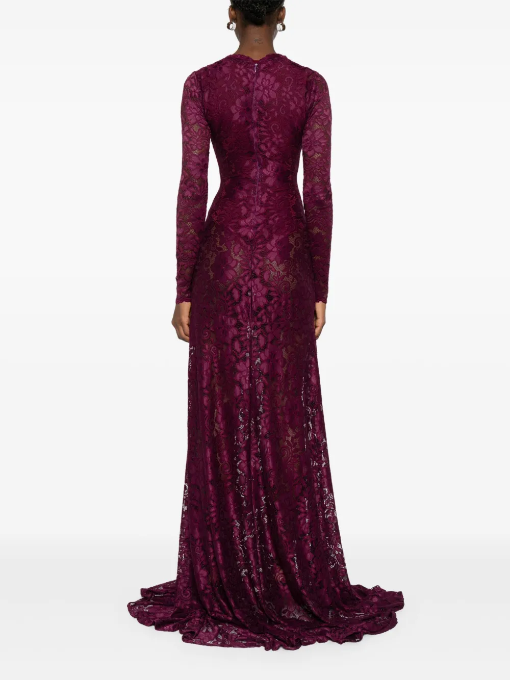 MIAU by Clara Rotescu Juniper jurk met kant en lange mouwen Rood