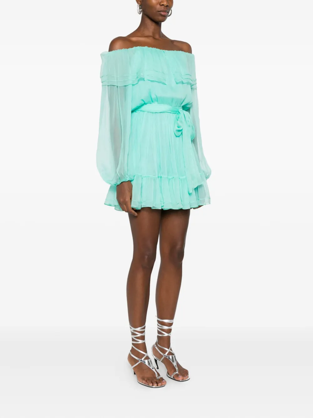 MIAU by Clara Rotescu Off-shoulder mini-jurk met ruches Blauw