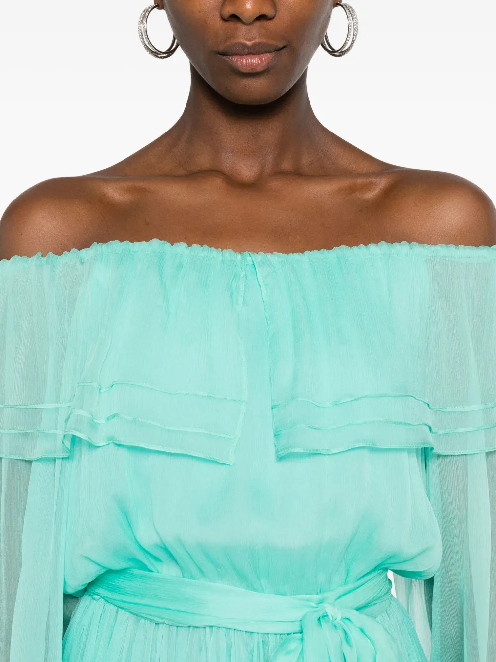 MIAU by Clara Rotescu Off-shoulder mini-jurk met ruches Blauw