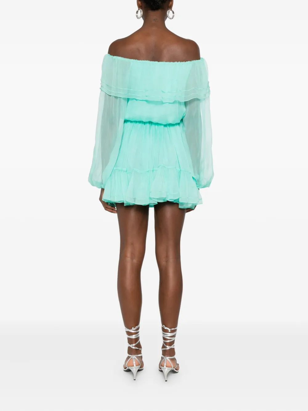 MIAU by Clara Rotescu Off-shoulder mini-jurk met ruches Blauw