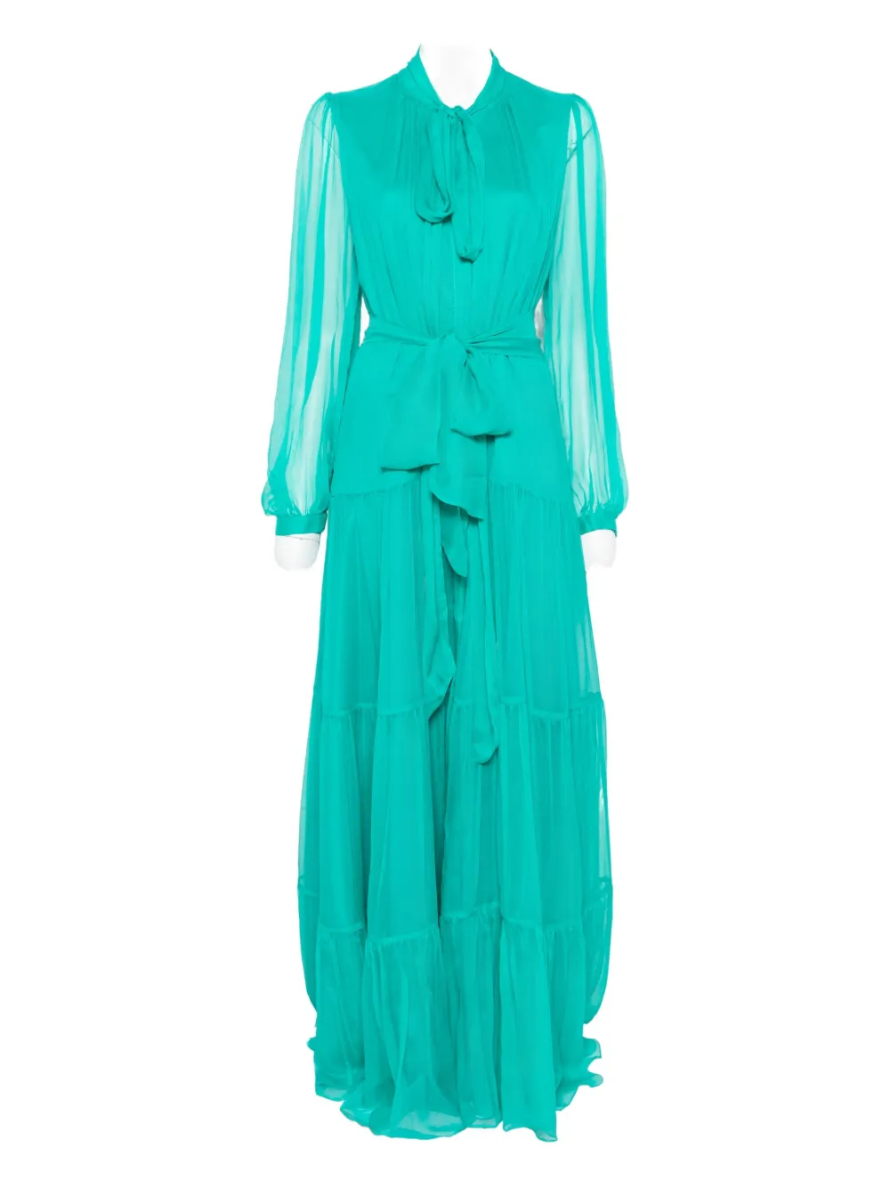 Miau By Clara Rotescu Tiered Panelled Maxi Dress In Green