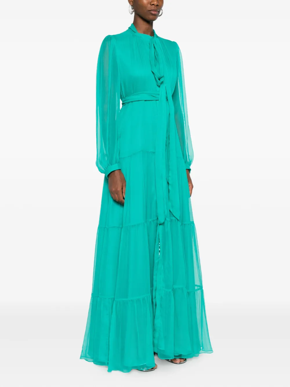 Miau By Clara Rotescu Tiered Panelled Maxi Dress In Green
