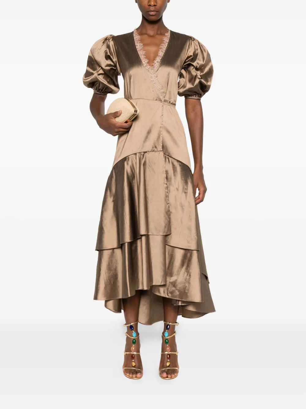 MIAU by Clara Rotescu Amelia lace-trimmed ruffled dress - Bruin