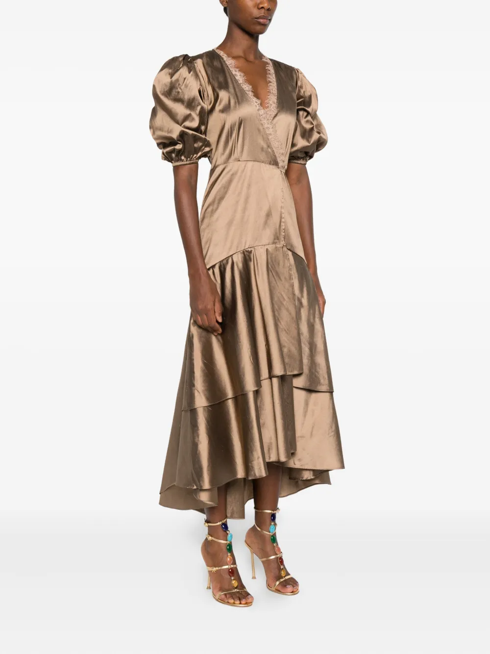 Miau By Clara Rotescu Amelia Lace-trimmed Ruffled Dress In Neutral