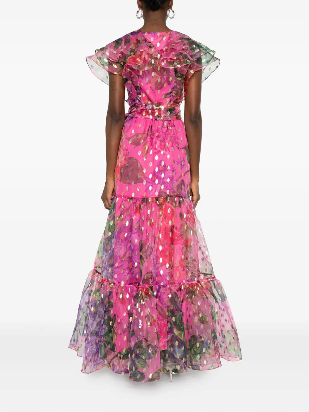 Miau By Clara Rotescu Floral-print Ruffled Maxi Dress In Pink