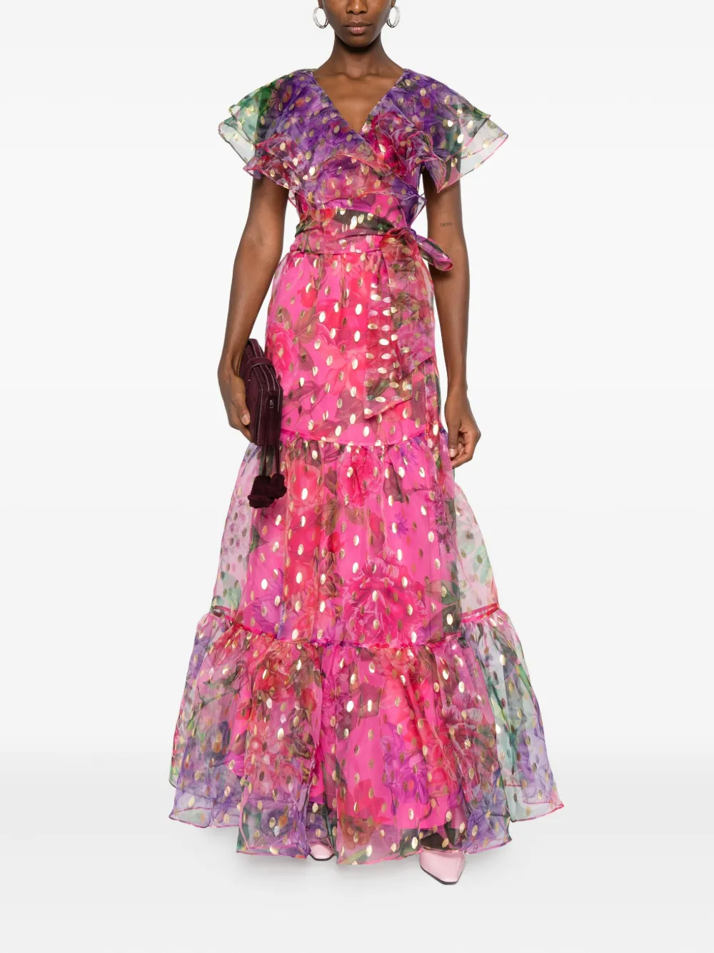 MIAU by Clara Rotescu Maxi-jurk met bloemenprint - Roze