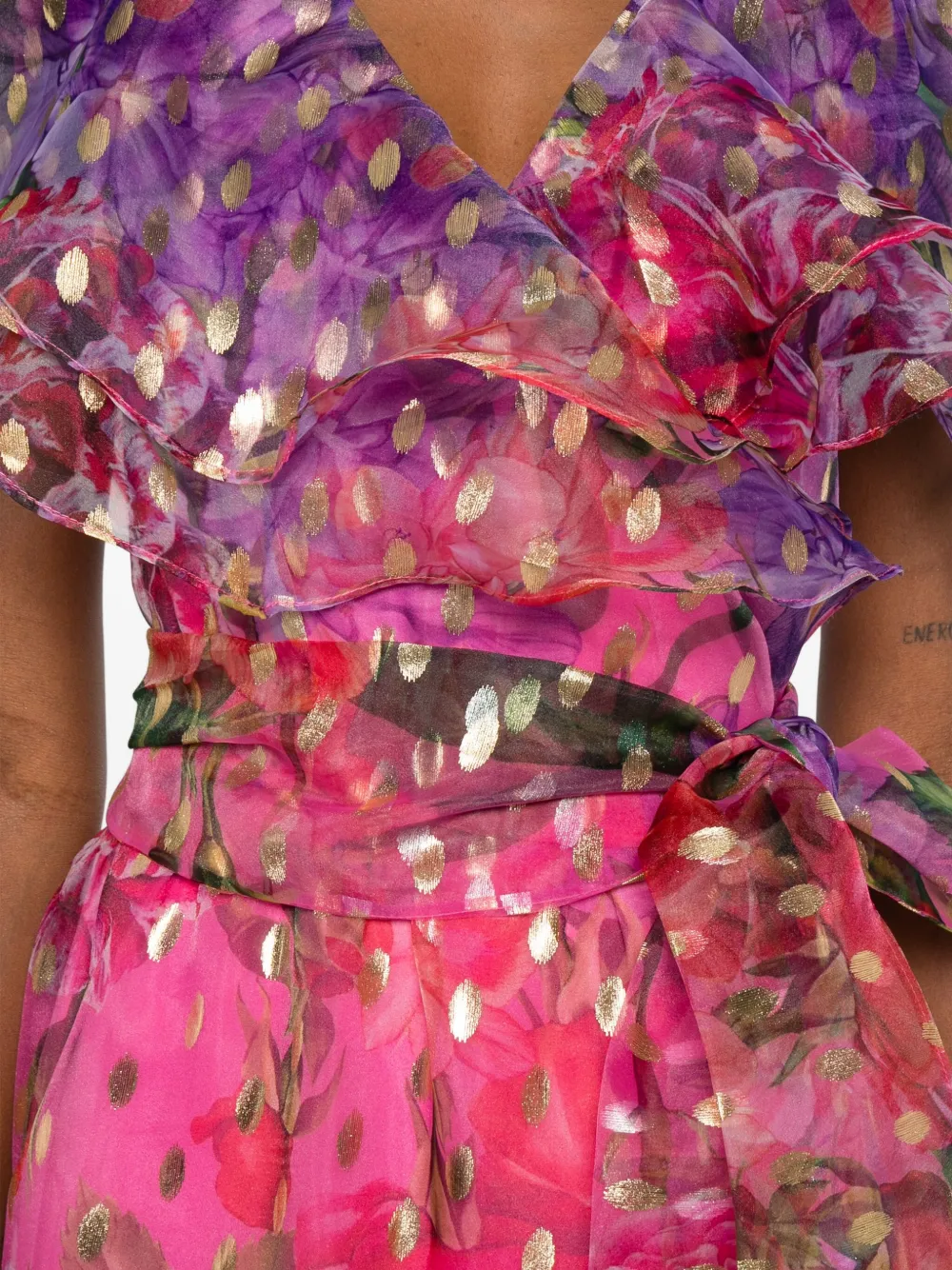Miau By Clara Rotescu Floral-print Ruffled Maxi Dress In Pink