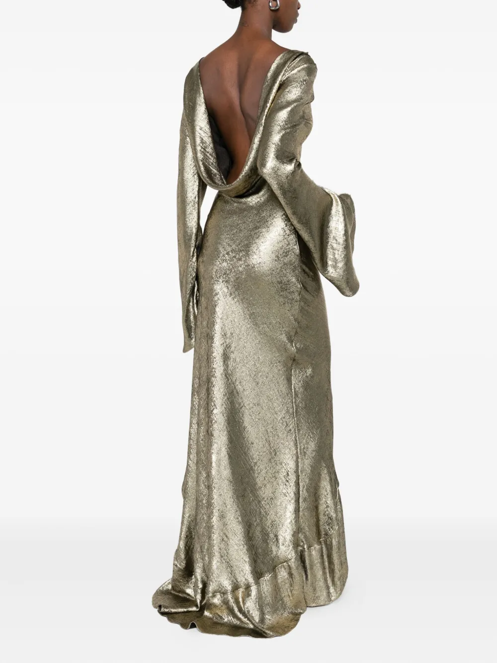 MIAU by Clara Rotescu Lyra ruffled-trim bell-sleeve maxi dress - Goud