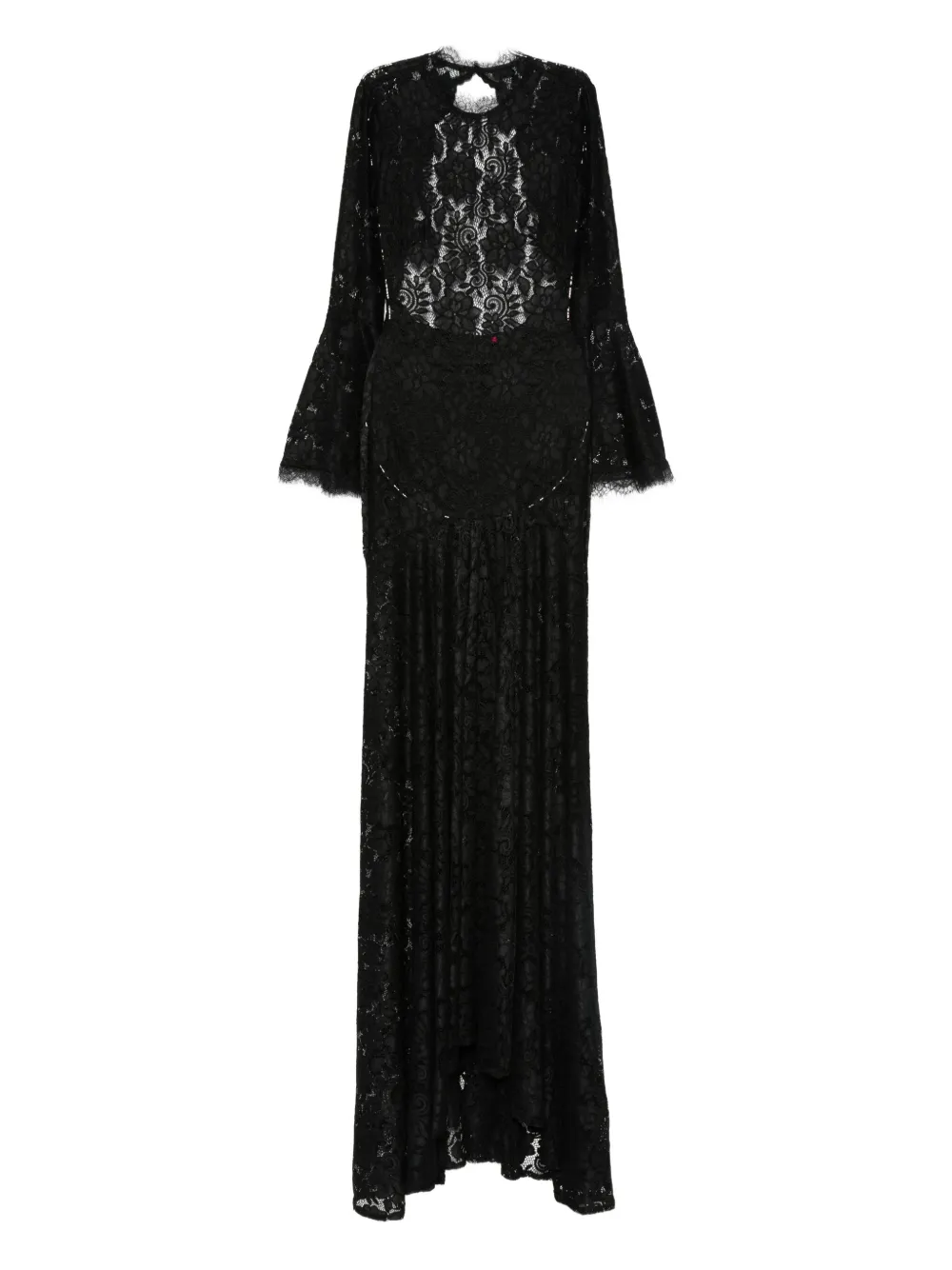 Miau By Clara Rotescu Lace-panelled Bell-sleeve Dress In Black