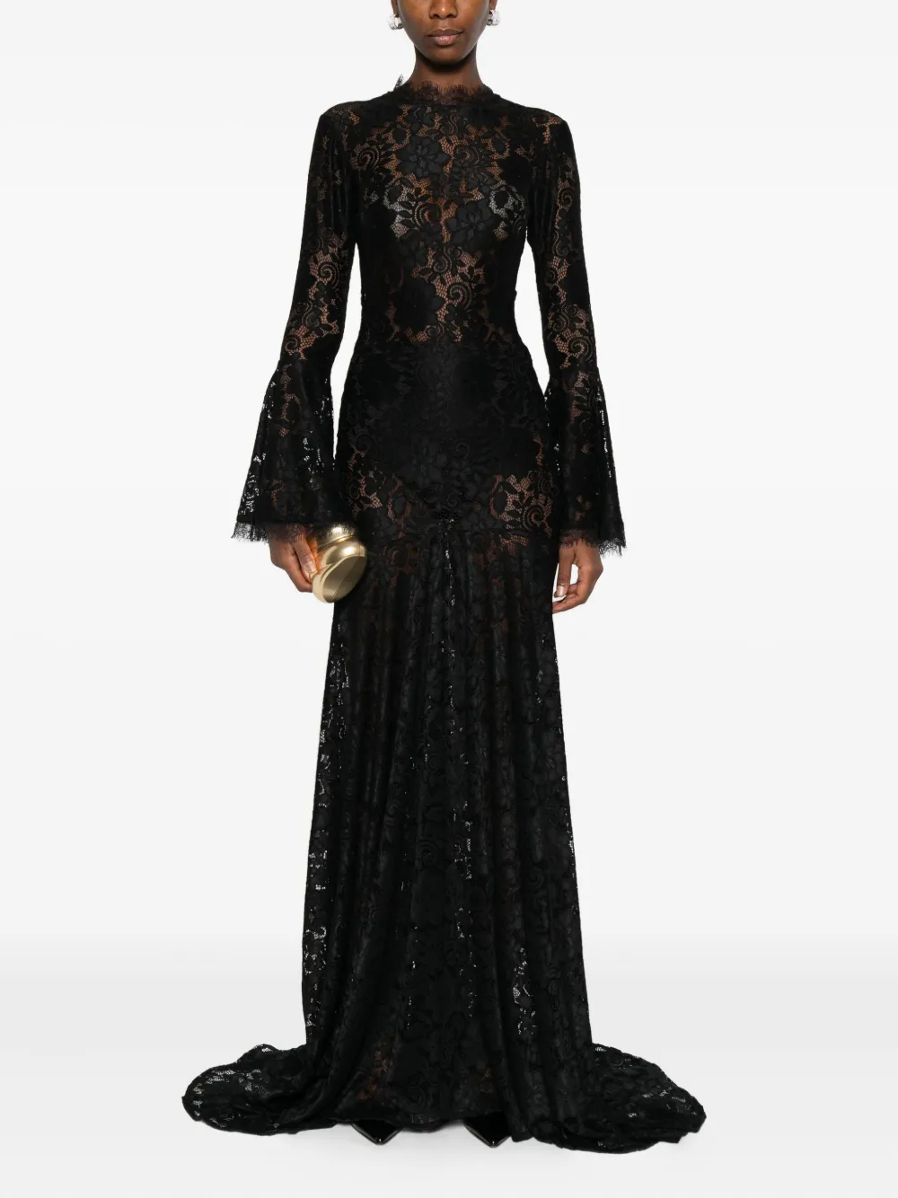 MIAU by Clara Rotescu lace-panelled bell-sleeve dress - Zwart