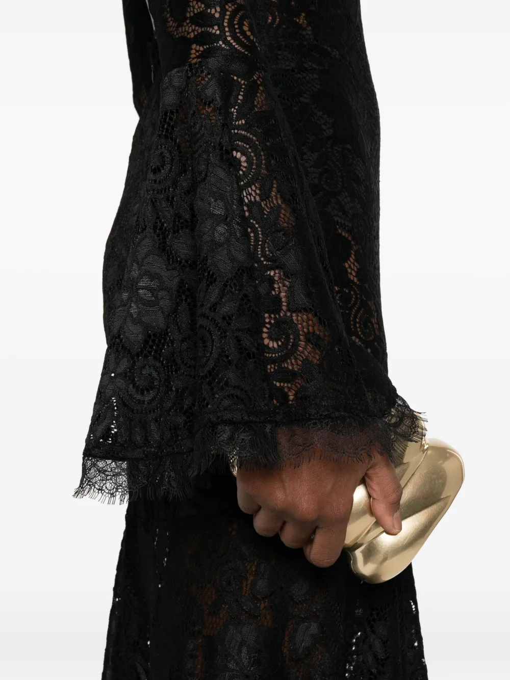 Miau By Clara Rotescu Lace-panelled Bell-sleeve Dress In Black