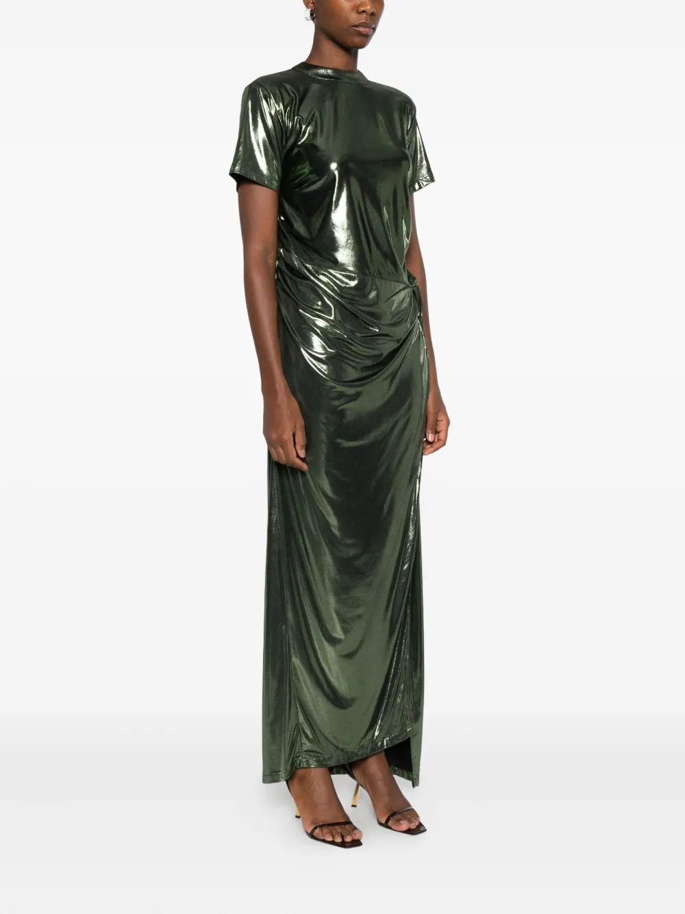 Miau By Clara Rotescu Metallic-effect Draped Dress In Green