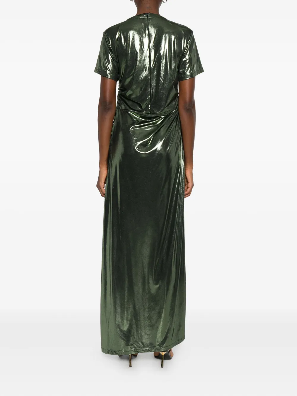 Miau By Clara Rotescu Metallic-effect Draped Dress In Green