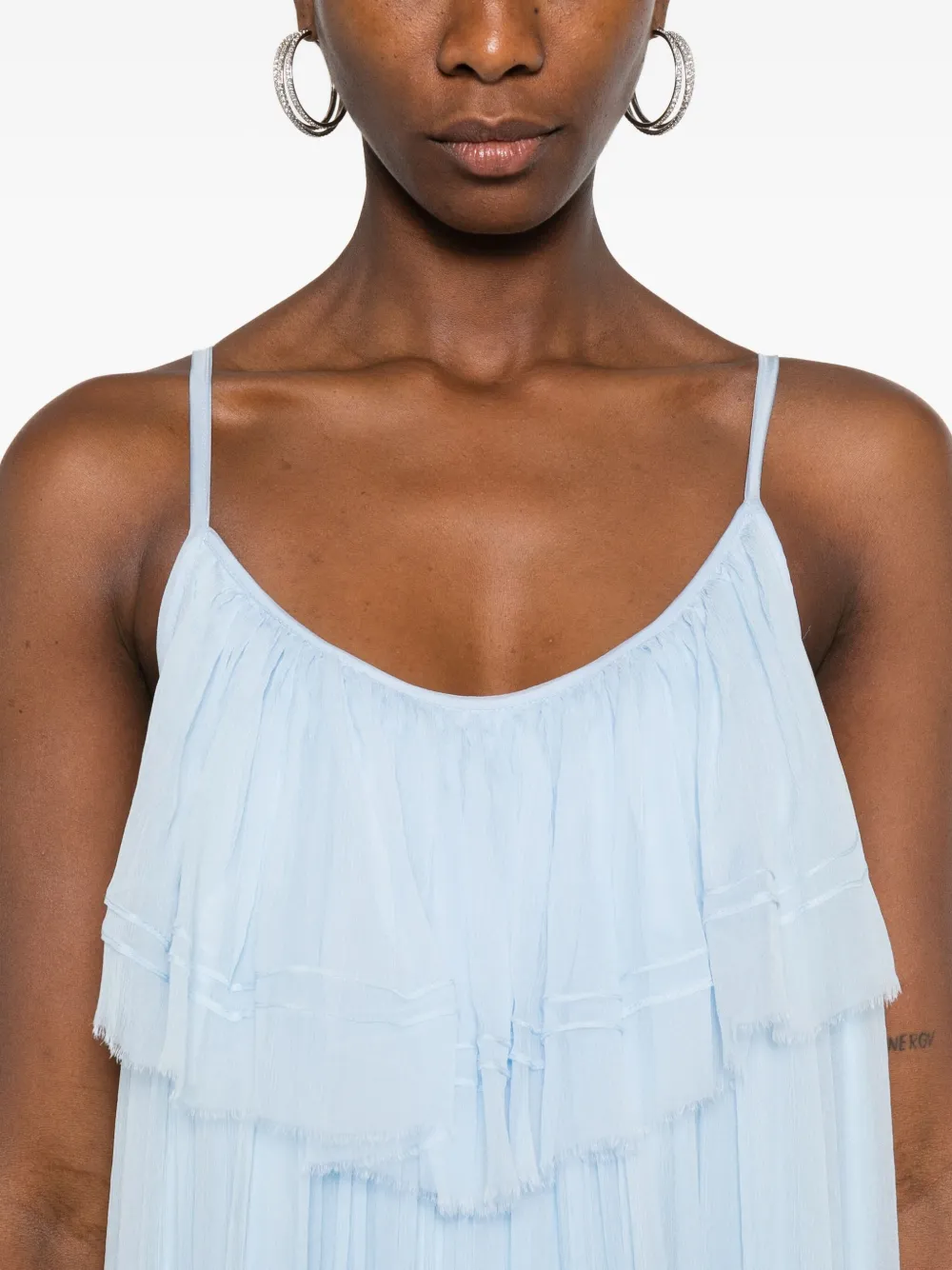 Miau By Clara Rotescu Ruffled Maxi Dress In Blue