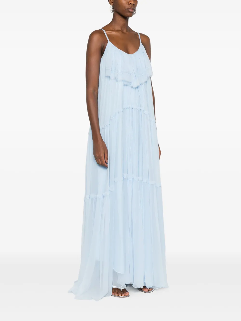 Miau By Clara Rotescu Ruffled Maxi Dress In Blue