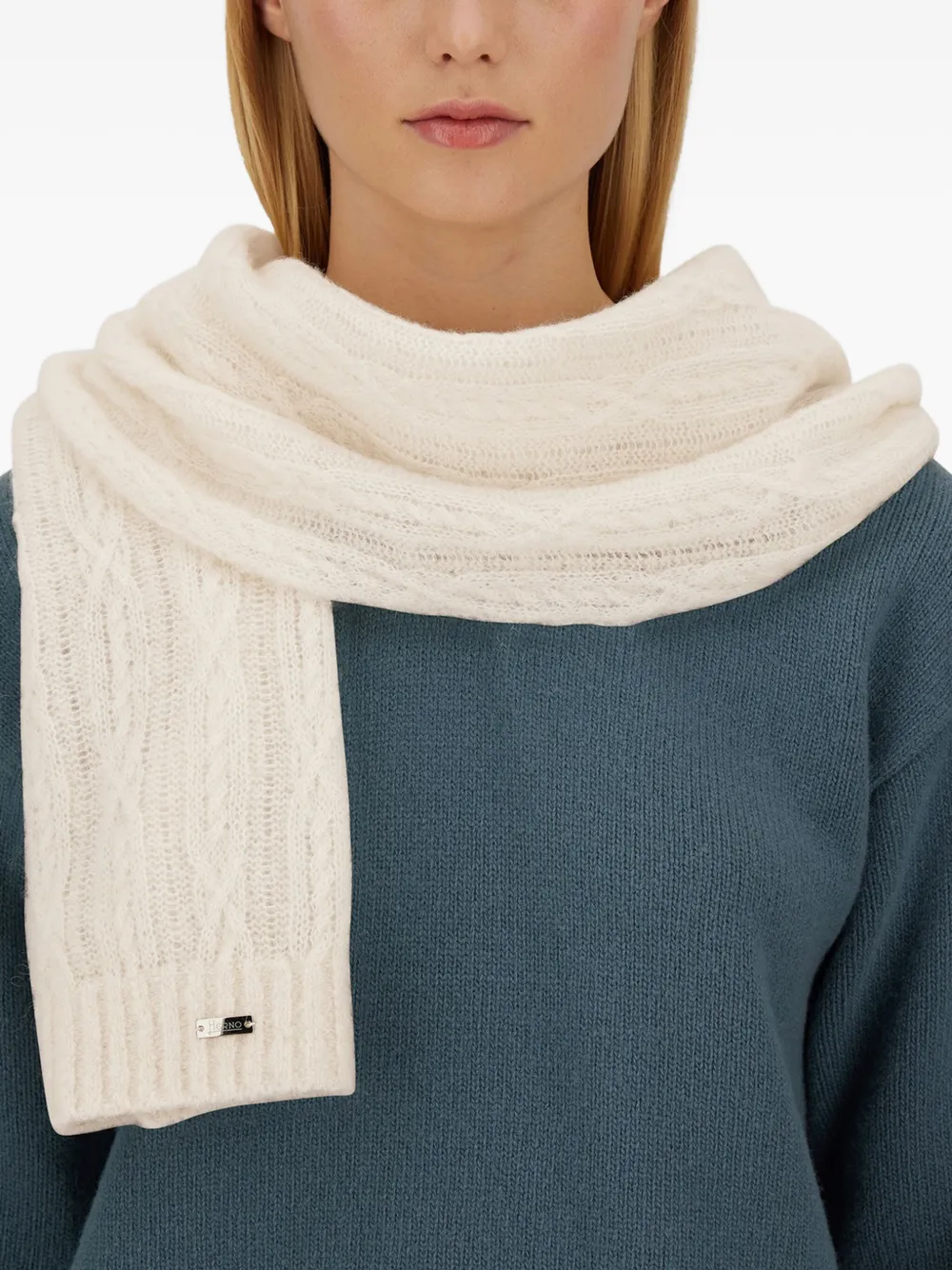 Herno Kabelgebreide sjaal Wit