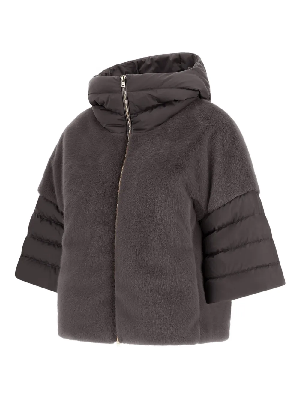 Herno Cape In Satin And Lady Alternative Fur In Brown